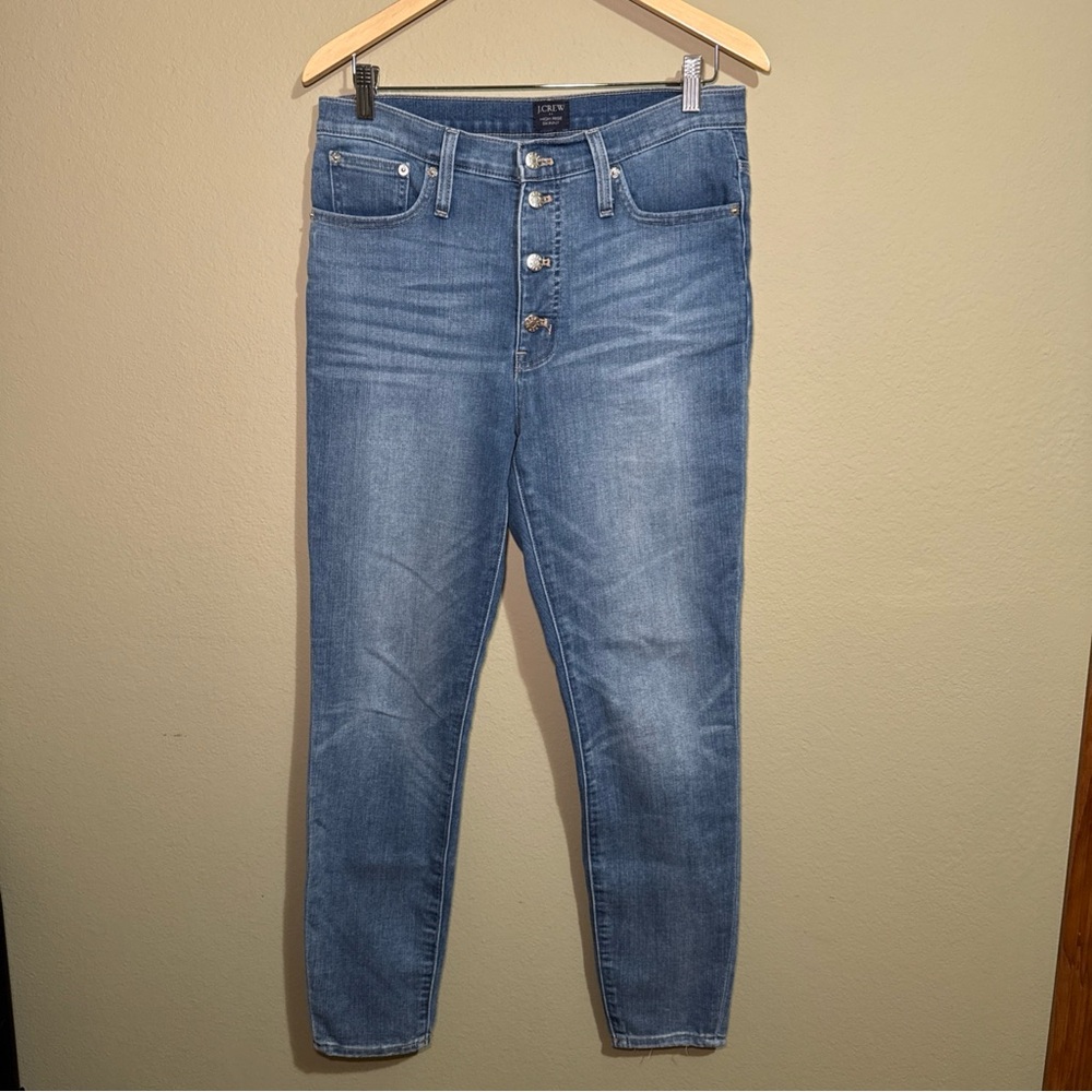 J Crew High Rise Skinny Jeans Med Wash Button Fly Women Size 30